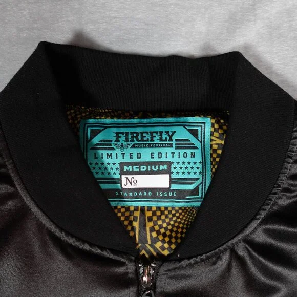 FireFly Music Festival Satin Bomber Jacket Mens M Limited Black - Picture 3 of 10